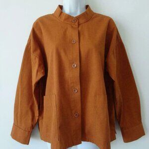 NWT EILEEN FISHER Musk Yellow Organic Cotton Mandarin Collar Jacket Large